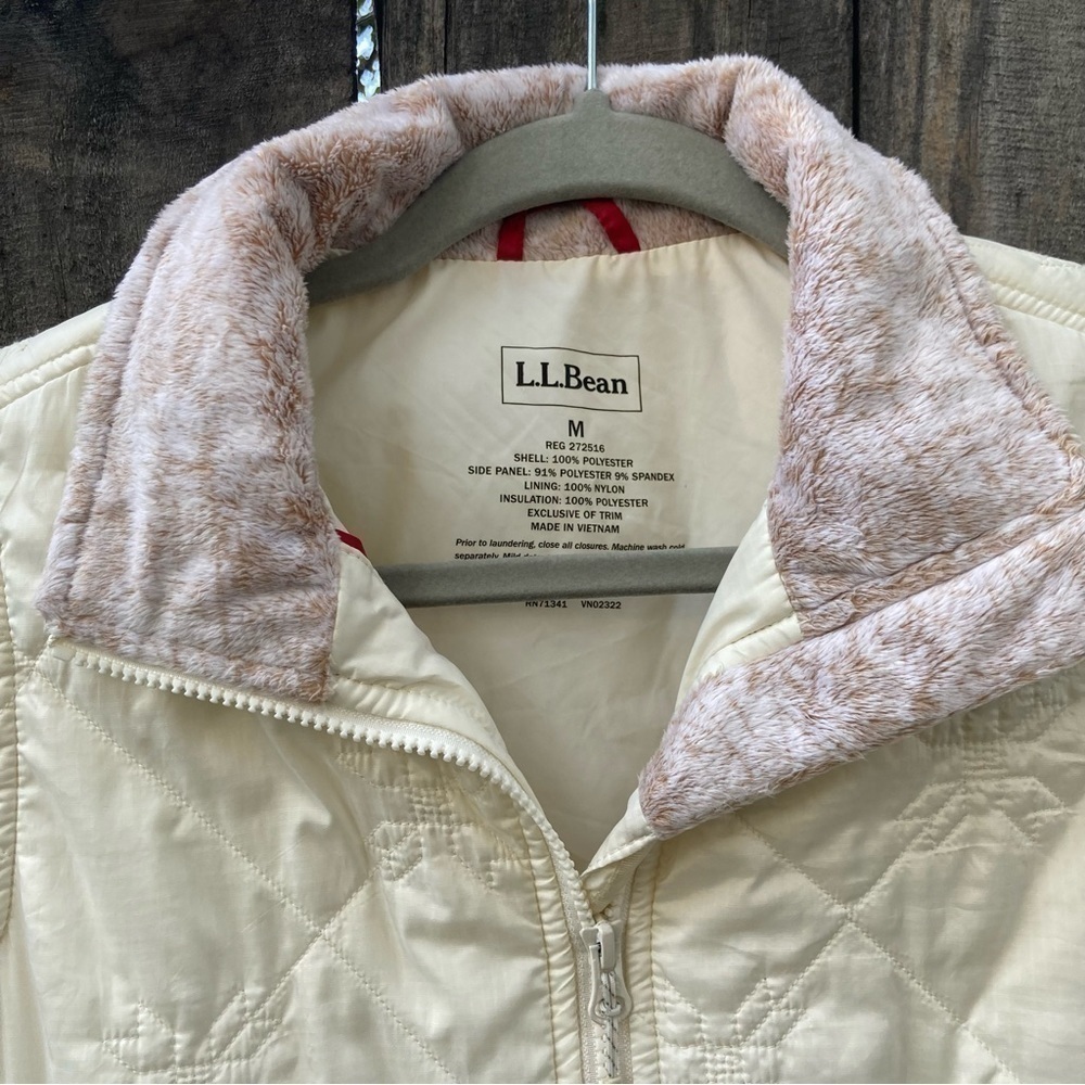 LL BEAN WOMEN SIZE MED. IVORY w/ BROWN MIXED COLLAR QUILTED LIGHTWEIGHT …